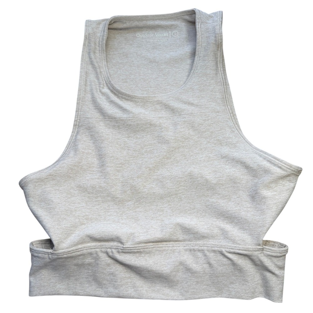 Outdoor Voices Heathered Beige Tank Top Cropped Cutout Athletic‎ Sz S Athleisure